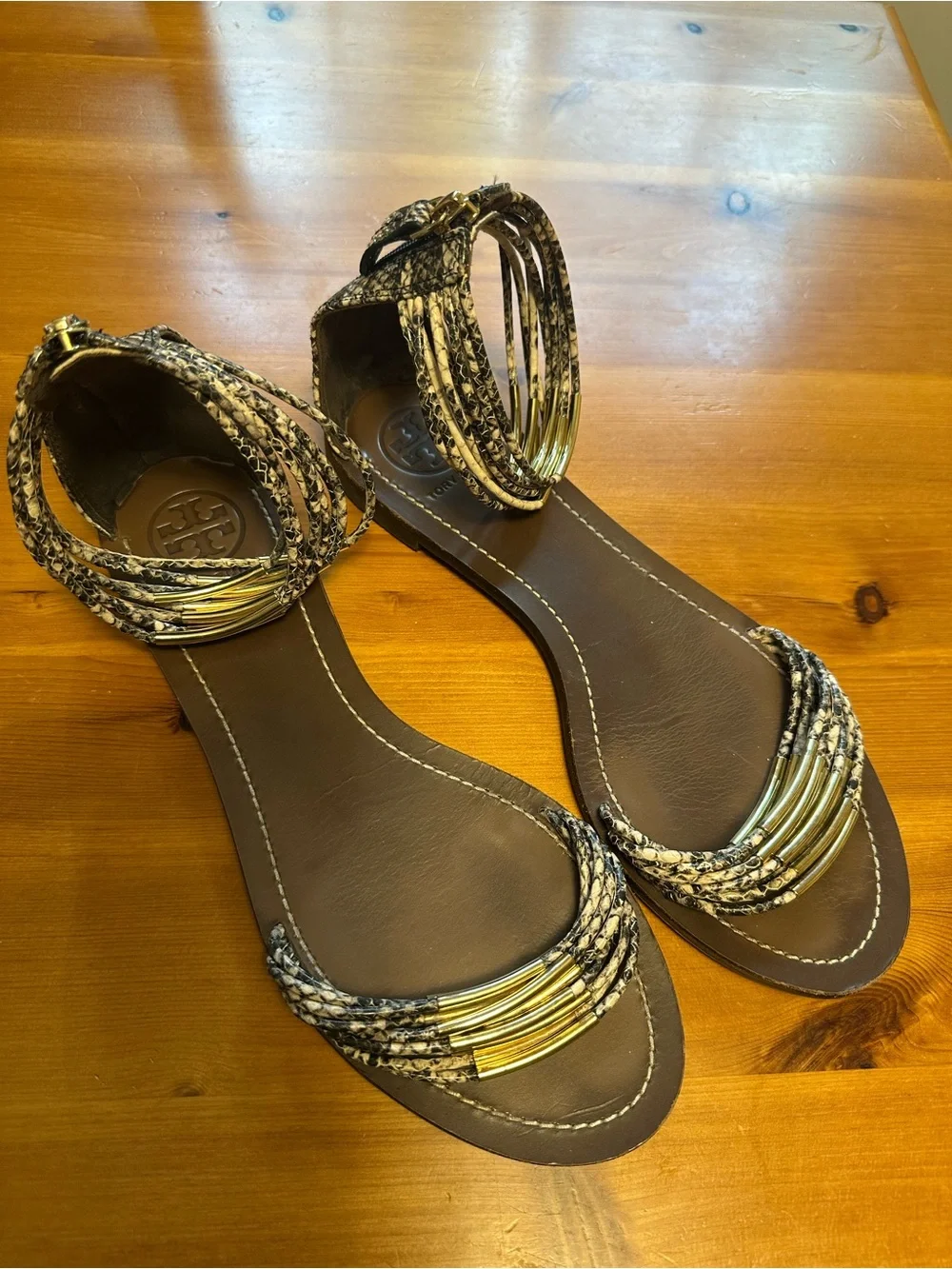 Tory Burch Mignon rings Snake-Print Ankle-Strap Sandals Sz 9.5